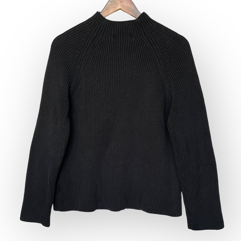 Jones Wear Womens Black Ribbed Mock Neck Cotton Knit Sweater M Raglan Sleeve